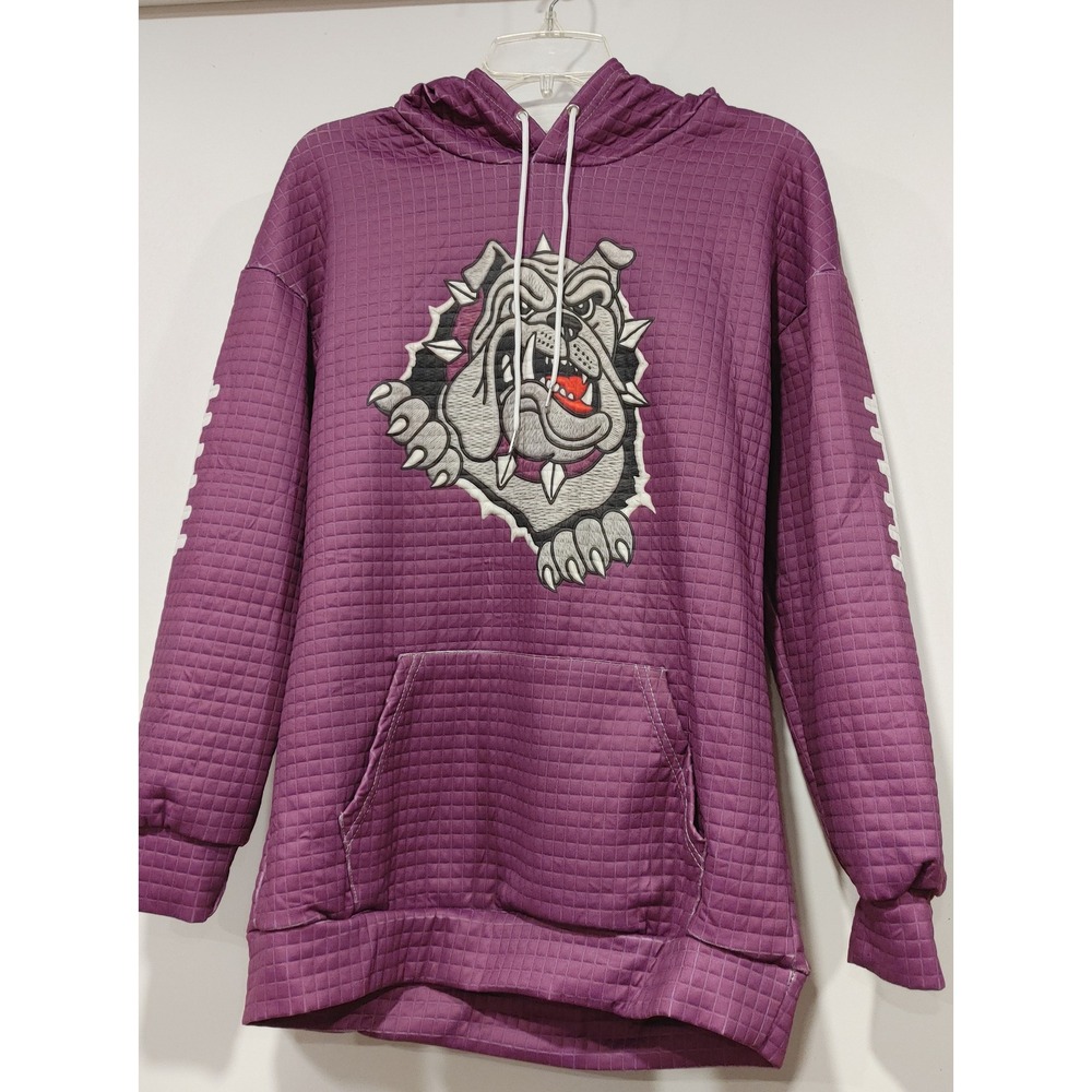 Unbranded Bulldog Graphic Hoodie Unisex Large Purple Excellent Quilted Textured